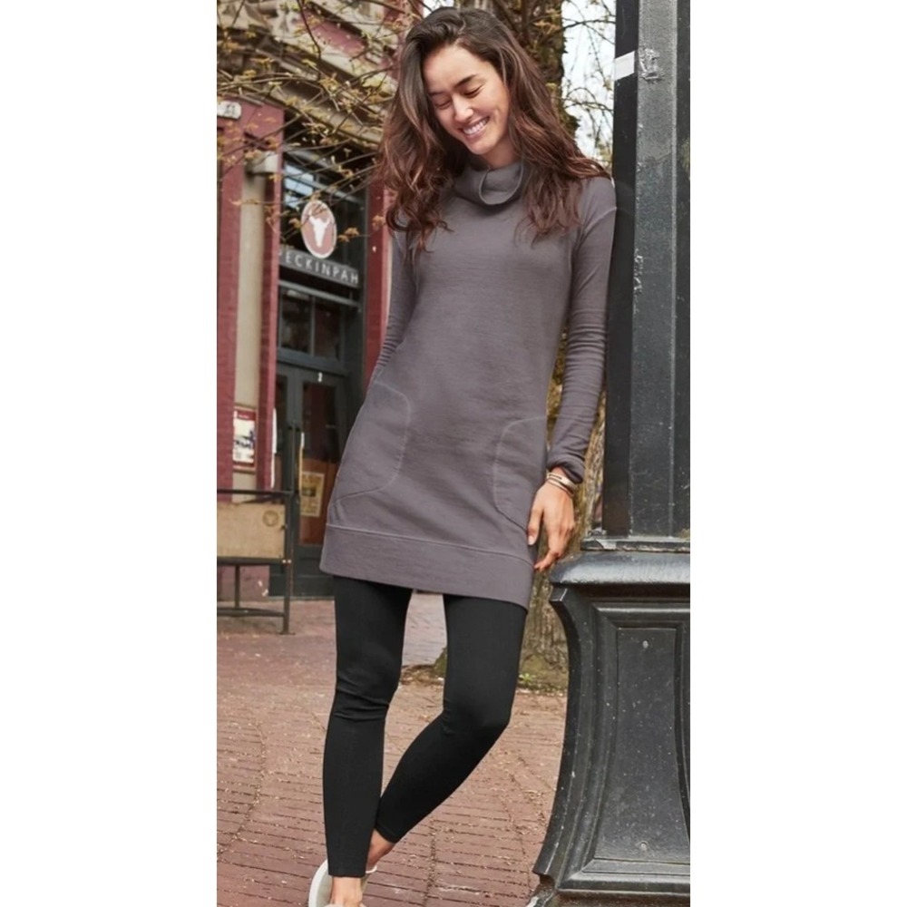 Athleta Eco Wash Cowl neck Sweatshirt Dress Gray Size Small Tall 4-6